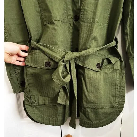 Madewell Green Tie Waist Military Style Jacket Size Small - Picture 3 of 10